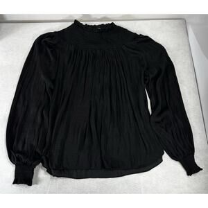 Gibson Latimer‎ Black Smocked Mock Neck Blouse Balloon Sleeve Medium